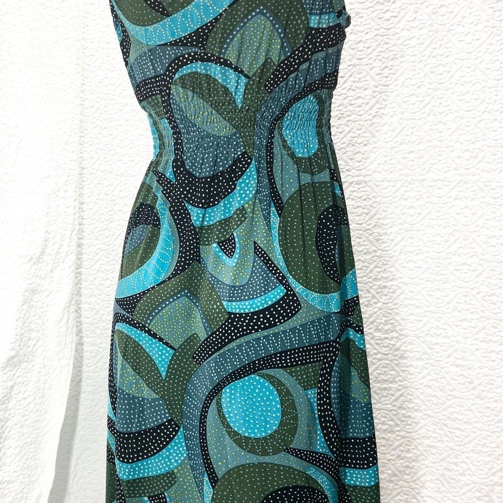 BCBGMaxAzria Dress Abstract Geometric Print Sleeveless Midi Blue Green Small NWT - Picture 12 of 13